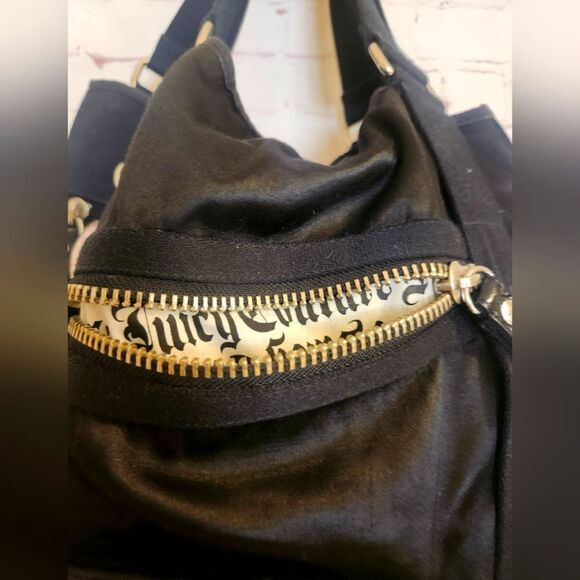 Vintage Pristine 1990s Juicy Couture Large Black Leather/Nylon Tote Bag w/Charm - Picture 5 of 8